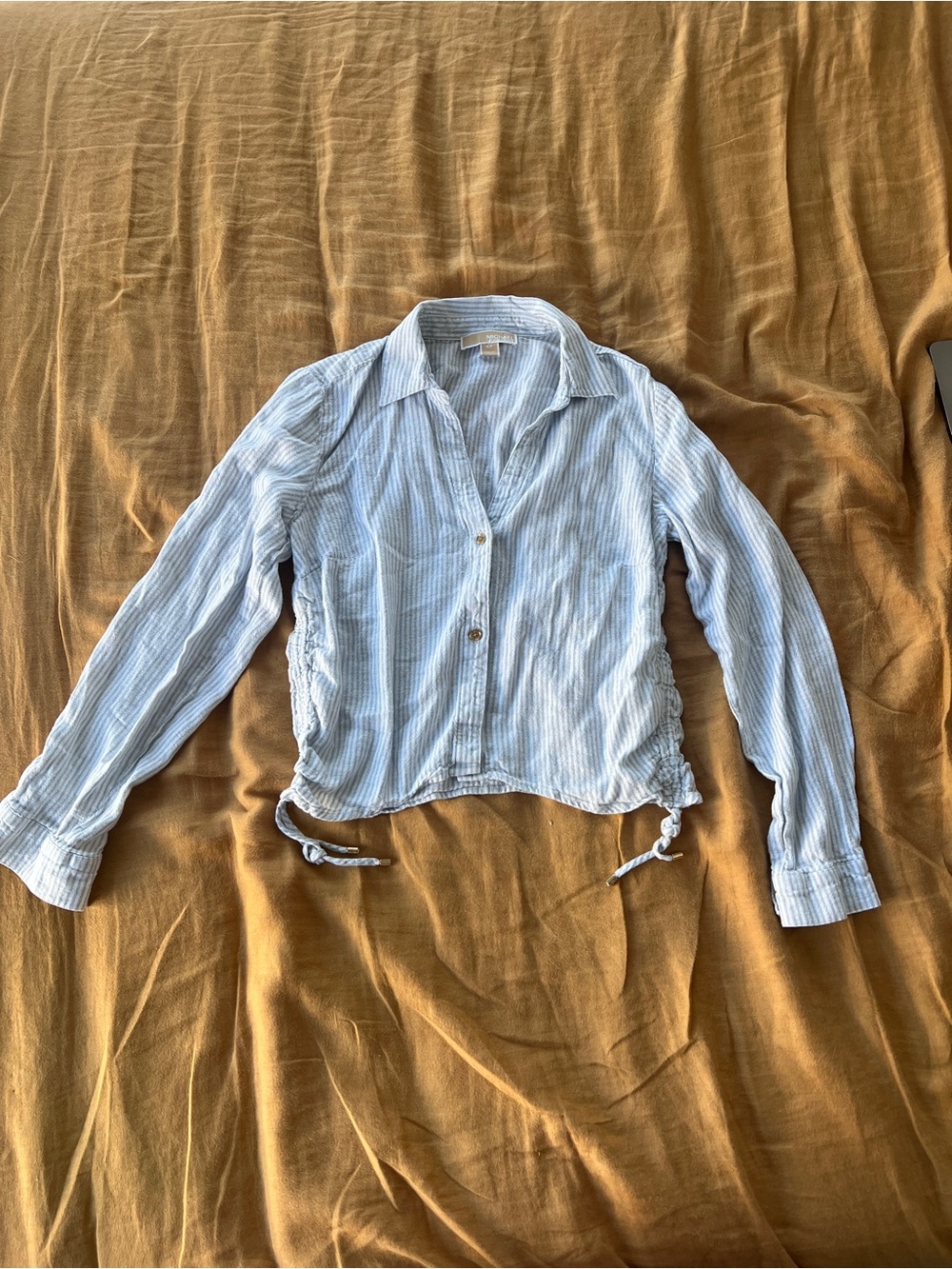 Michael Kors Light Blue Striped Tie-Hem Blouse